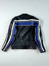 X-Tech Black, Blue & White Striped Leather Motorcycle Racing Jacket Padded (L)