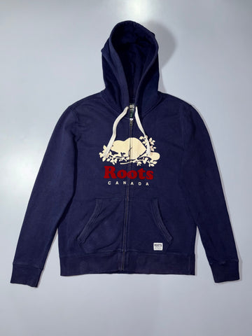 Roots Canada Beaver Logo Zip-Up Hoodie – Navy Blue (XL)