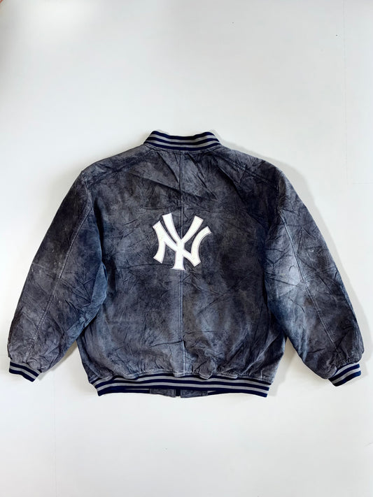 Vintage 90s New York Yankees Pro Player Genuine Sued Leather Bomber Jacket (XL/2Xl)