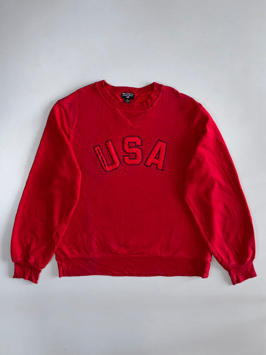 Polo Jeans Co. Ralph Lauren USA Arch Logo Crewneck Sweatshirt | Red (XL/2XL)