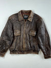 Vintage 90s Outer Wear Concept “Wear Me Out” Distressed Brown Leather Flight Bomber (L)