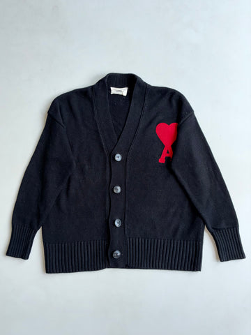 AMI Paris Ami de Coeur Black Knit Cardigan (L)