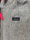 Patagonia White Sherpa Fleece Zip Hoodie – Neon Pink Trim (XS)