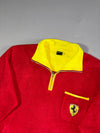 Vintage Ferrari Red Fleece Pullover – Yellow Collar Quarter Zip with Prancing Horse Pocket (2XL)