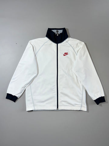 Nike Vintage White Track Jacket Full Zip Navy Collar Retro Sportswear (S)
