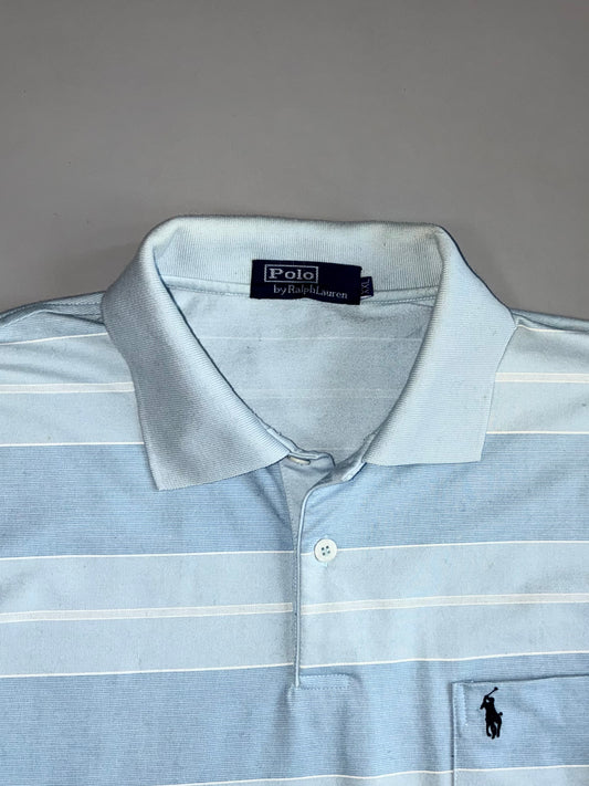 Vintage Polo Ralph Lauren Light Blue White Stripe Long Sleeve Polo T-Shirt (XL)