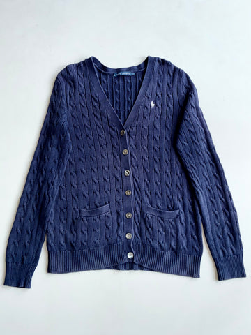 Ralph Lauren Navy Cable Knit Cardigan with Pockets (M)