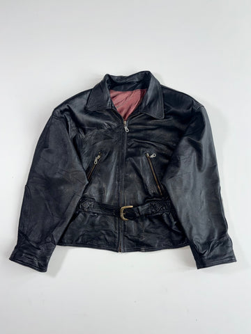 Vintage Belted Leather Jacket (M)