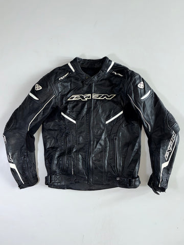 ICON Vintage Black Genuine Leather Armoured Moto Racing Jacket Padded (L)