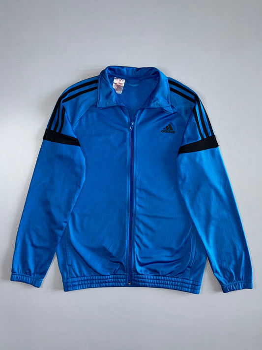 Adidas Three Stripe Full Zip Track Jacket | Royal Blue Black Athletic Training Top (M)