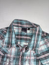Karv Teal Plaid Western Pearl Snap Shirt with Eagle Print (M)