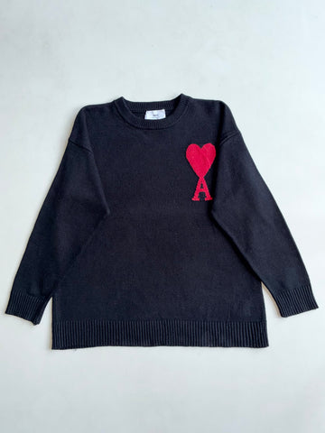 AMI Paris Ami de Coeur Black Knit Sweater (XL)