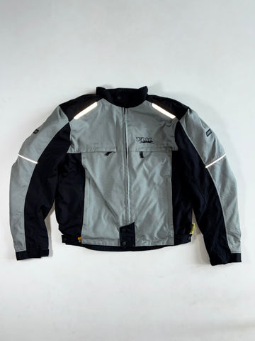 FLM by Polo Grey & Black Textile Motorcycle Jacket – Reflective Panels Padded (L)