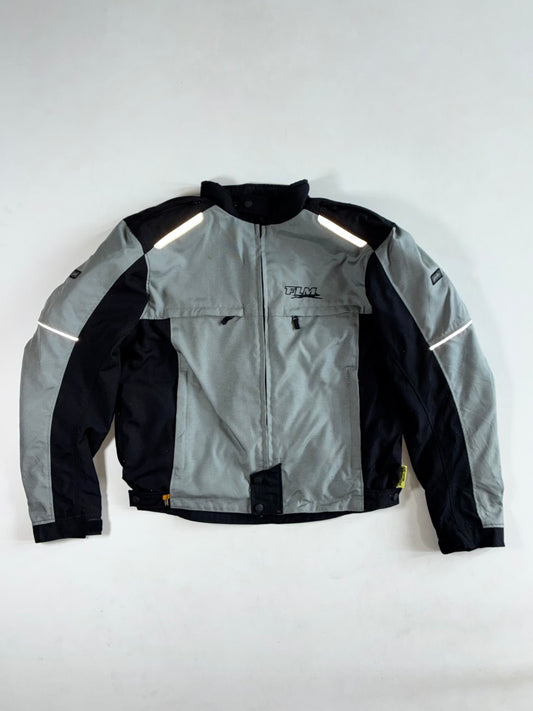 FLM by Polo Grey & Black Textile Motorcycle Jacket – Reflective Panels Padded (L)