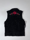 Forever 21 Black Suede Fringe Moto Vest with Rose Embroidery women’s (S)