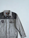 Jizo Bosatsu Grey Patchwork Overshirt Jacket | Japanese Streetwear Utility Shirt (S/M)