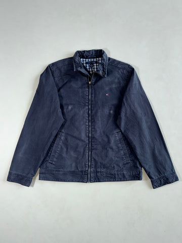 Tommy Hilfiger Navy Cotton Harrington Jacket – Plaid Lined (L)
