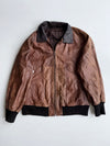 Vintage | Leather Bomber Jacket Brown Black Collar (M)
