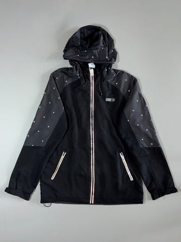 Vintage Reflective Print Full Zip Hooded Windbreaker Jacket Black (M)