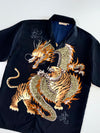 All Things Collection Vintage Dragon & Tiger Japanese-Style Satin Short Sleeve Shirt (L)
