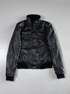 Vintage Black Leather Bomber Jacket — Ribbed Collar/Cuff Zip-Up (S/M)