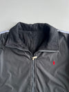 Reversible Jacket | Nylon Windbreaker & Fleece | Black with White Stripe Sleeves | Inspired Piece (S/M)