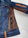 Y2K Dark Wash Denim Moto Jacket with Leather Patch Women’s (Xs)