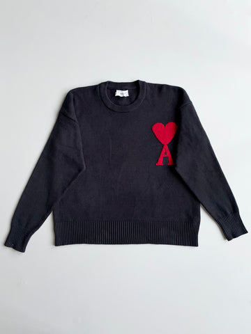 Ami Paris Ami de Coeur Navy Knit Sweater | Size (XL)