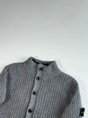 Stone Island Grey Ribbed Knit High Neck Button-Up Cardigan with Compass Badge (L)