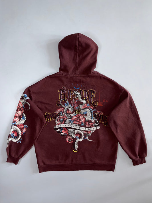 Bershka Fortune Floral Graphic Hoodie Burgundy (L)