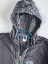 The North Face Men’s Grey Osito-Style High-Pile Sherpa Fleece Hooded Full-Zip Jacket with Ripstop Panels (L)