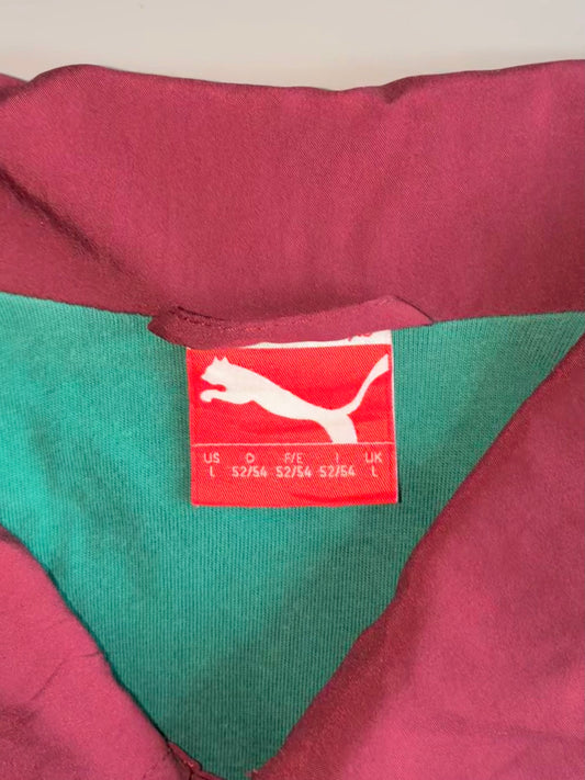 Puma Coach Jacket Maroon & Green Snap Button Windbreaker (L)