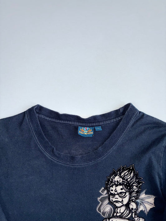 Jizo Street Graphic Long Sleeve T-Shirt | Japanese Skull Back Print Tee (XS)