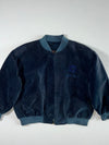 Navy Blue Textured Bomber Jacket with Embroidered Chest Logo & Contrast Ribbed Trim (2XL)