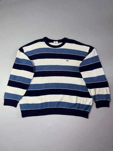 Lacoste Navy Blue Cream Striped Knit Sweater (2XL/3XL)