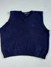 Vintage 90s Polo Ralph Lauren Navy Knit Sweater Vest – Red Pony – Made in Macau (2XL/3XL)