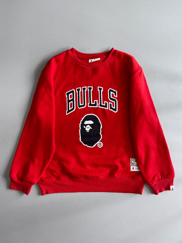 Bape x Mitchell & Ness Chicago Bulls Crewneck  Red, NBA Hardwood Classics (L)