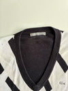 Lacoste Black & White Geometric Argyle V-Neck Sweater – Size (S)