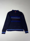Tommy Hilfiger Crest Label Striped V-Neck Sweater – Navy/Royal Blue (L)
