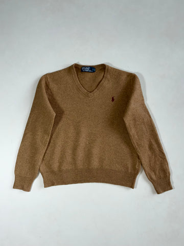 Polo Ralph Lauren V-Neck Knit Sweater – Camel Brown (S)