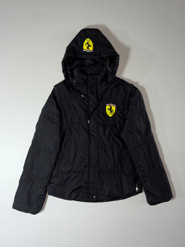 Ferrari Scuderia Shield Logo Hooded Puffer Jacket Detachable Cap & Sleeve – Black (S)