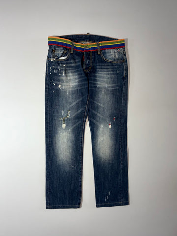Dsquared2 Distressed Jeans – Rainbow Waistband, Made in Italy (W:33) (L:37)