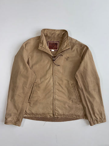American Eagle Outfitters Tan Canvas Zip-Up Jacket with Quilted Lining Distressed (Xl/2Xl)