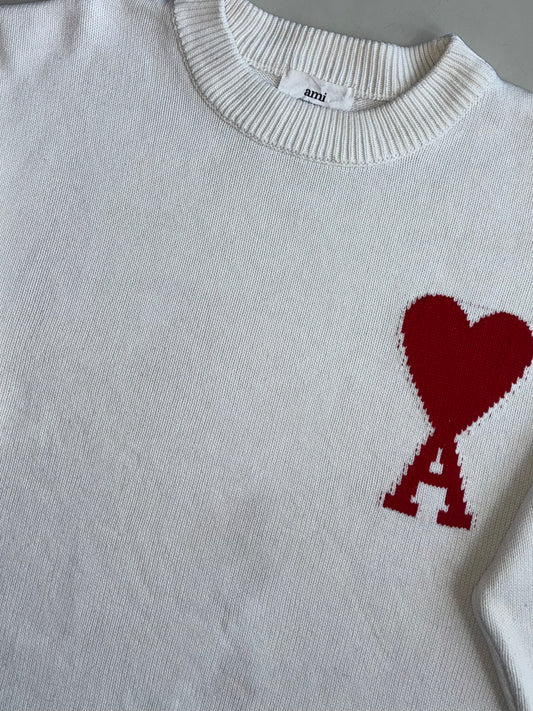 AMI Paris Ami de Coeur White Knit Sweater – Made in Portugal (2XL)