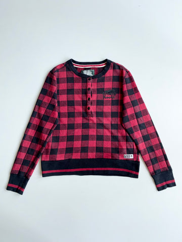 Roots Canada Red Black Buffalo Check Henley Sweatshirt – (M)