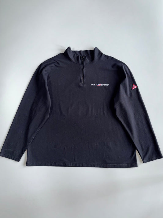 Vintage Polo Sport Ralph Lauren Black Quarter Zip Mock Neck Pullover (XL/2XL)