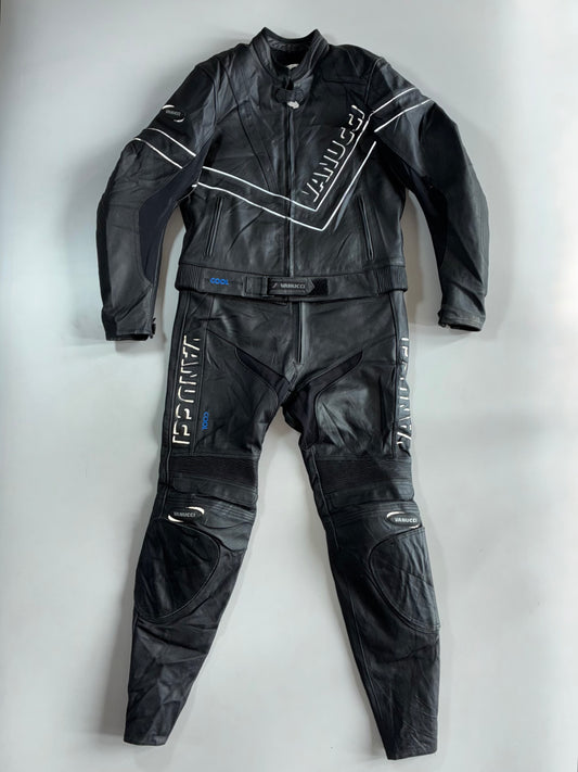 Vanucci Two-Piece 3M Scotchlite  (PADDED) reflective piping, TFL Cool ventilation system Leather Motorcycle Racing Suit / Pant (W:37) /Jacket (L)