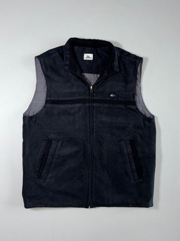 Lacoste Black Zip-Up Vest – Quilted Lining, Metal Croc Logo (M)
