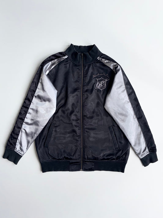Big Train Osaka Black & Silver Satin Embroidered Bomber Jacket  L)
