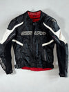 Segura Black, White & Red Leather Motorcycle Racing Jacket – Racing Technology Logos Padded(S)